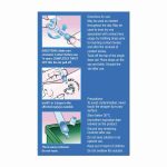 Blue infographic with step-by-step eye drop instructions: twist off cap, place drops in eye, discard vial, plus storage and safety precautions.