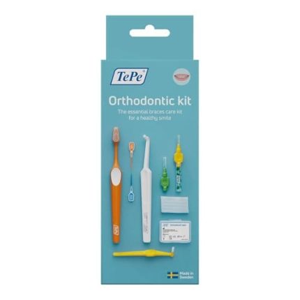 TePe Orthodontic kit packaging showing toothbrush and braces-care tools for a healthy smile.