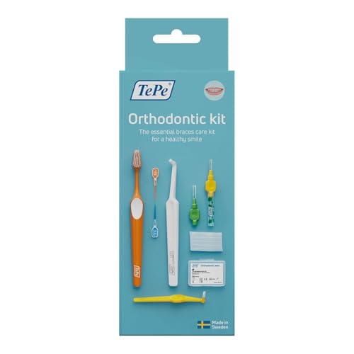 318Tmsz16IL.jpg TePe Orthodontic kit packaging showing toothbrush and braces-care tools for a healthy smile.
