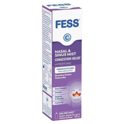 FESS Nasal & Sinus Mist box for congestion relief, saline spray, 100 mL (purple packaging)