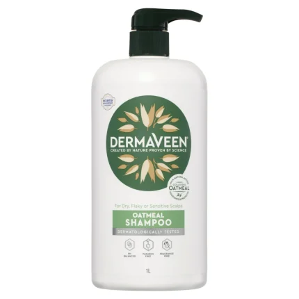 Dermaveen Oatmeal Shampoo bottle with pump, for dry or sensitive scalps, 1L.