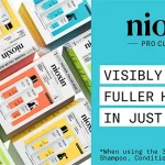 Promotional image for Nioxin Pro Clinical: colorful product boxes on the left and a turquoise panel on the right with the Nioxin logo and the caption 'Visibly thicker, fuller hair in just 30 days*' (includes note about the 3-step system).