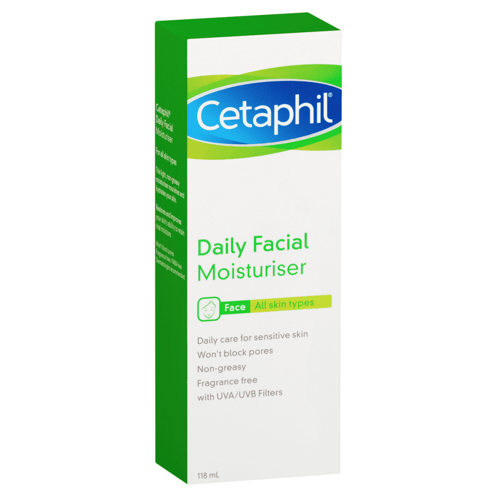 Cetaphil Daily Facial Moisturiser 118ml UVA UVB Filters Oil Free Sensitive Skin Main Image